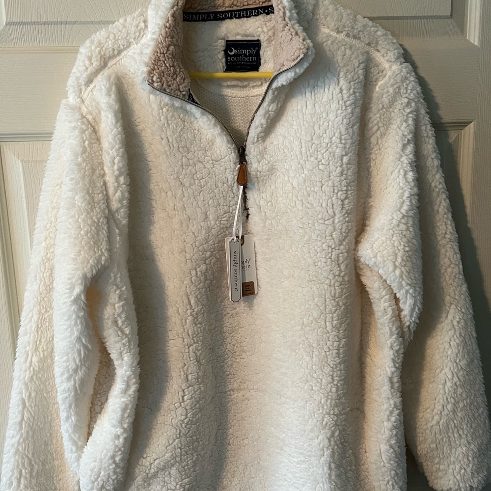 Simply Southern Sherpa 3/4 zip pullover jacket. NWT. Size: XL. Color: Cream